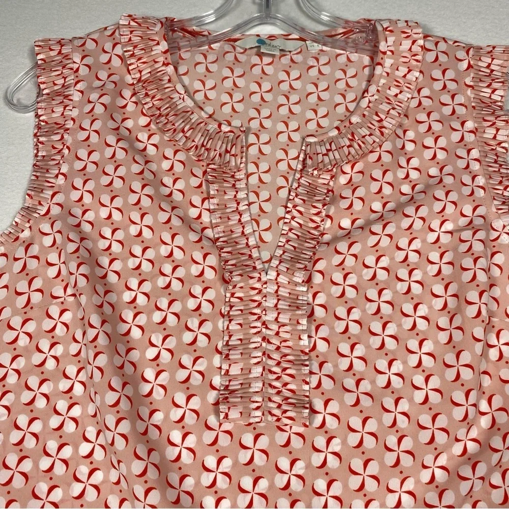 Boden US 6 Peggy Pinwheel Ruffle Pleated Blouse 0072 Sleeveless Printed Top pink - Picture 5 of 9